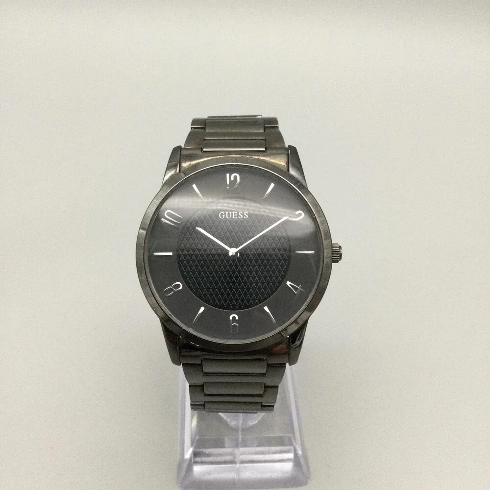 Guess Steel Mens Watch 39mm Black Dial Gunmetal U11651G1 New Battery 7